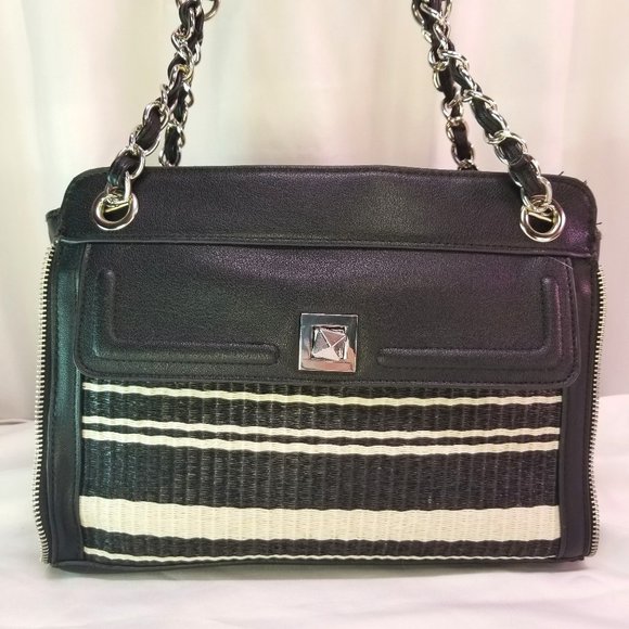Jessica Simpson Double Strap Black& White Shoulder Bag Purse - Picture 1 of 10